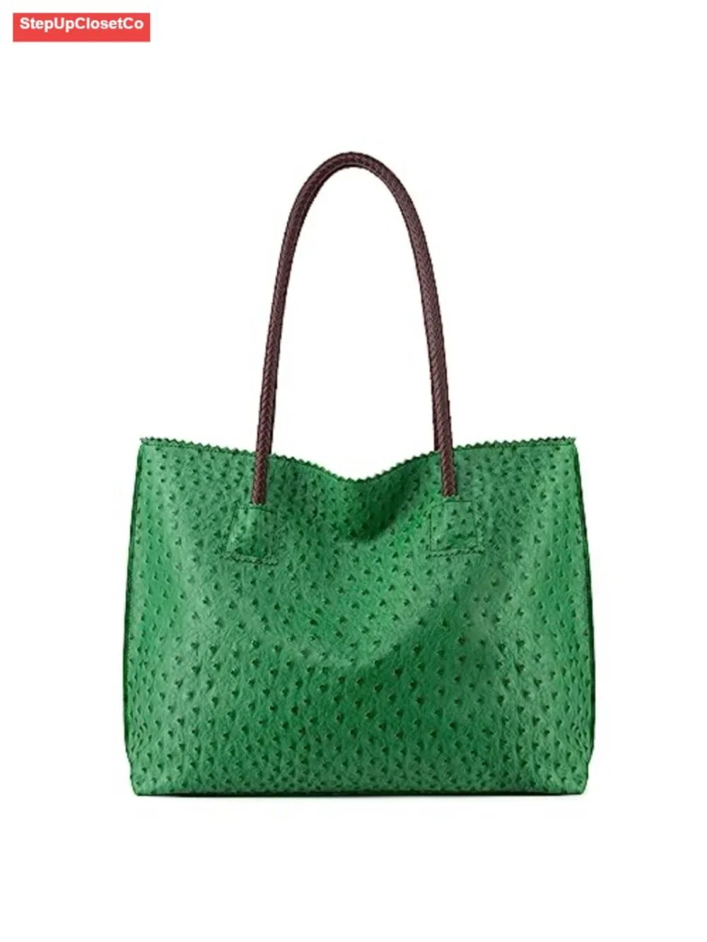 Large Ostrich Vegan Leather Tote Bag with Zipper, Shoulder Purse for Women